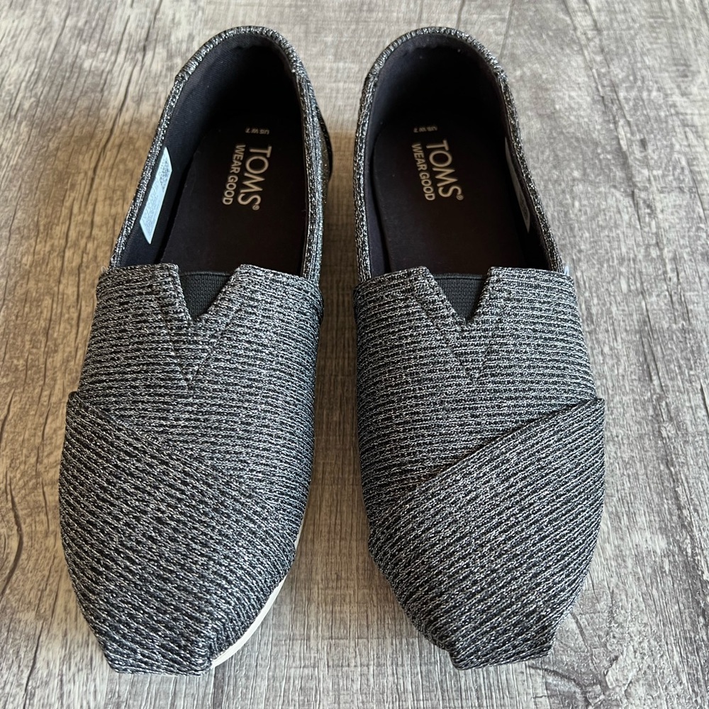 Women’s Toms Shoes Sz 7 Alpargata Forged Iron Sparkle Knit